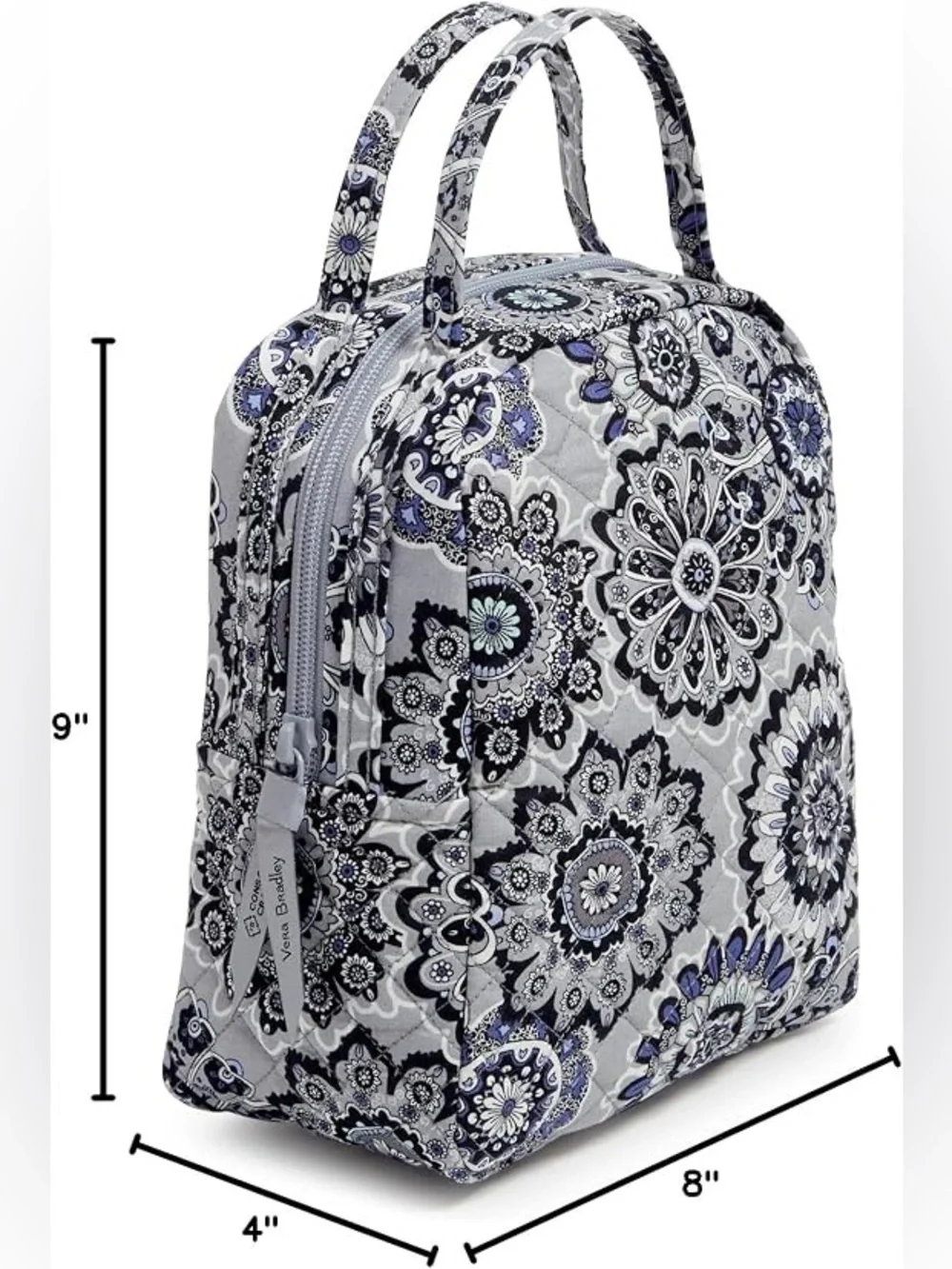 Vera Bradley Quilted Floral Lunch Tote Bag Grey Purple Preppy Academia Essential